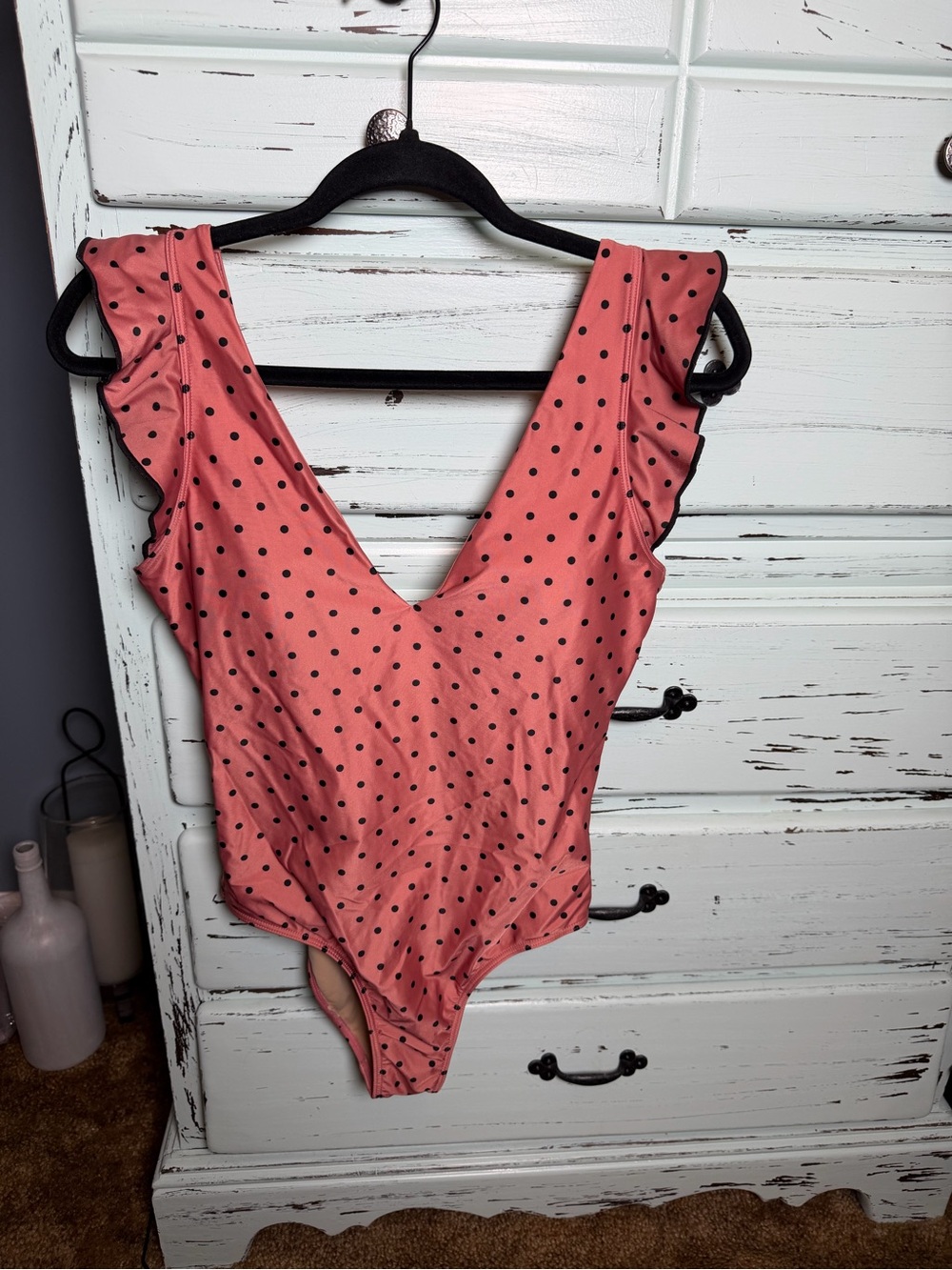 Summersalt Coral Pink Polka Dot Ruffle One-Piece swim suit. Size small.